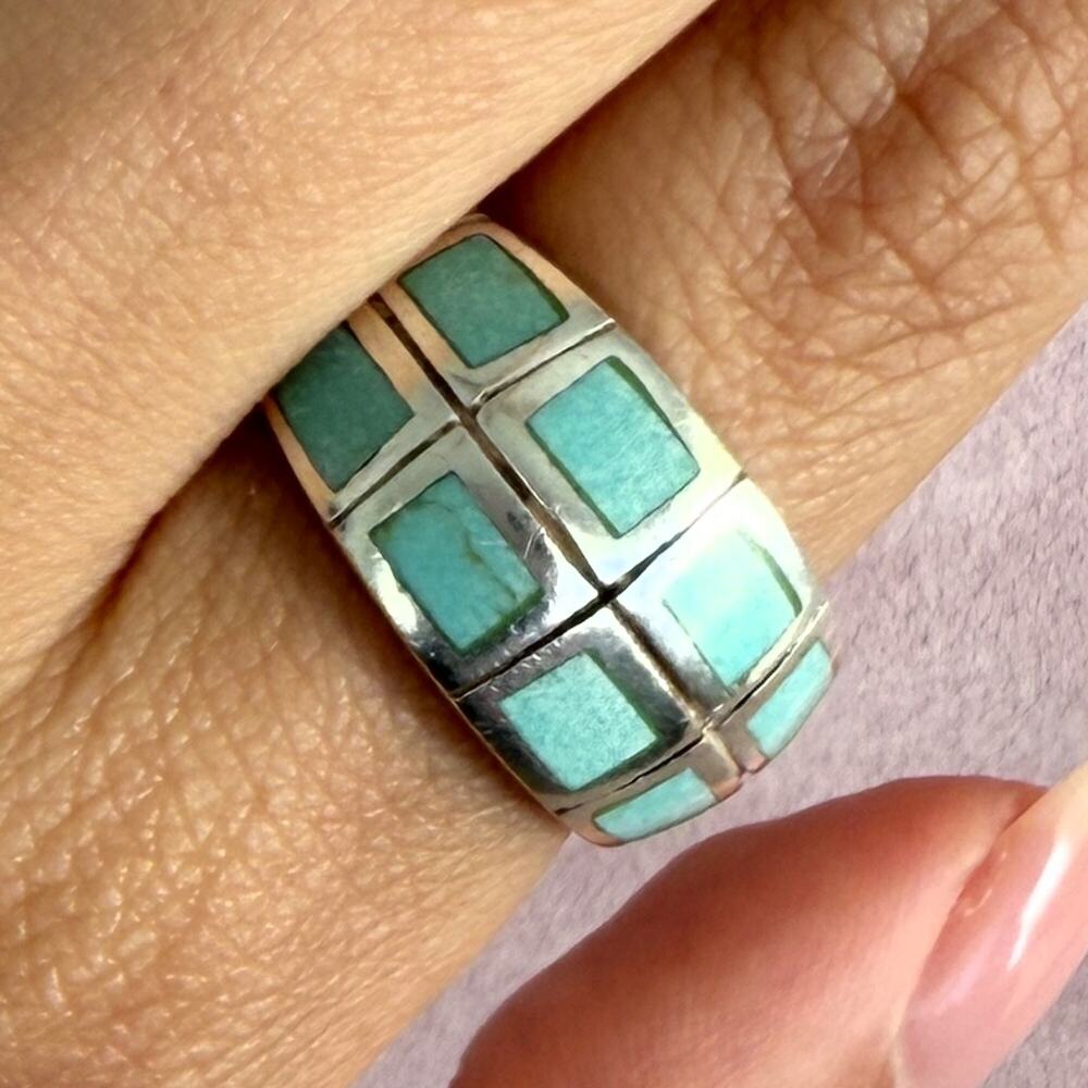 sterling silver turquoise cigar band ring size 8.75